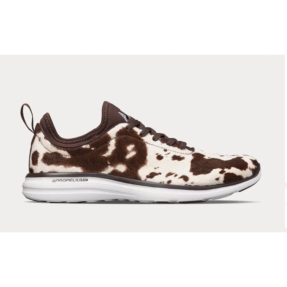 APL TechLoom Iconic Phantom Cow Print Calf Hair Sneakers Size 7.5 Brown White